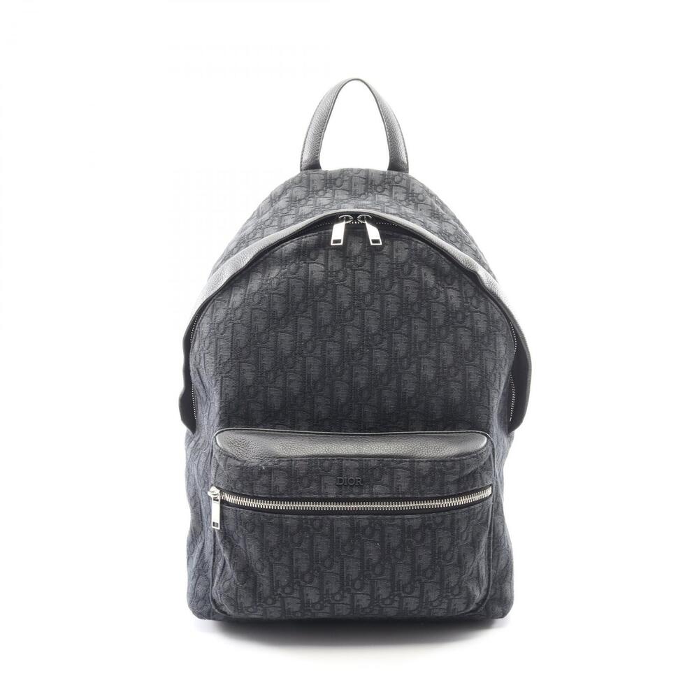 Christian Dior Oblique Jacquard Backpack Canvas Leather Black